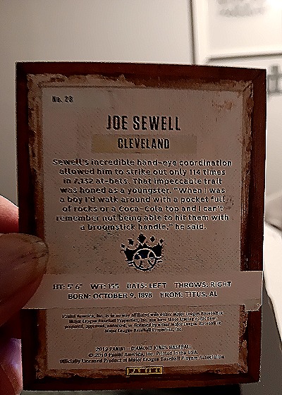 2019 Panini Diamond Kings #28 Joe Sewell — back