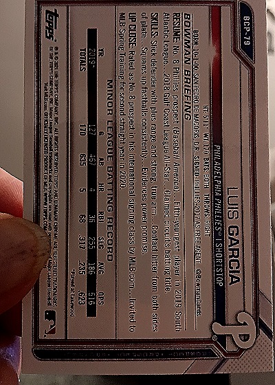 2021 Bowman Chrome Prospects #BCP-19 Luis Garcia — back