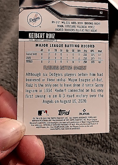 2021 Bowman Platinum #52 Keibert Ruiz — back