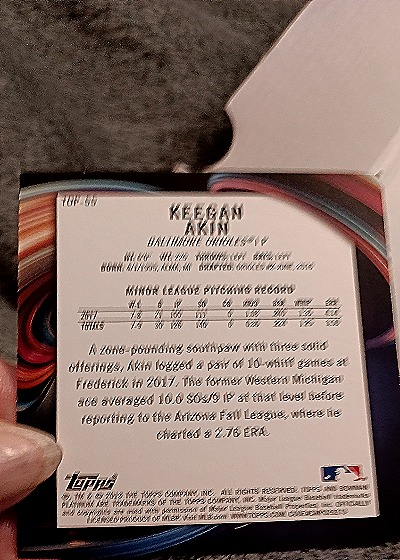 2018 Bowman Platinum #TOP-66 Keegan Akin — back
