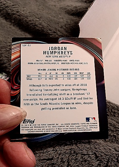 2018 Bowman Platinum Top Prospects #TOP-51 Jordan Humphreys — back