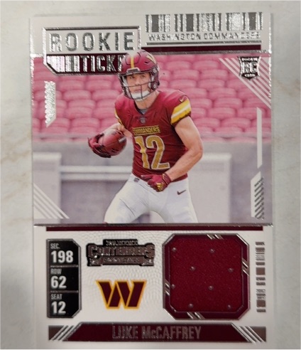 2024 Panini Contenders #RTS-LMY Luke McCaffrey Rookie Ticket Patch — front