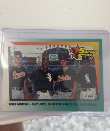 1992 Fleer #701 Tiger Tandems Stacy Jones, Bo Jackson, Gregg Olson, Frank Thomas — front