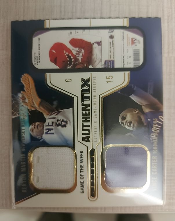 2003-04 Fleer Authentix #6/15 Kenyon Martin & Vince Carter Game of the Week Authentic Game-Worn Jerseys — front