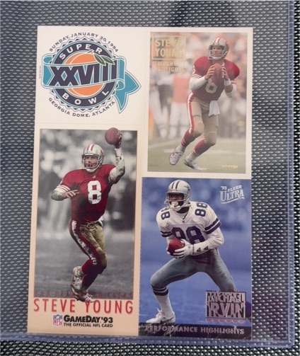 1993 Fleer Super Bowl XXVIII Promotional Card Sheet Steve Young Michael Irvin — front