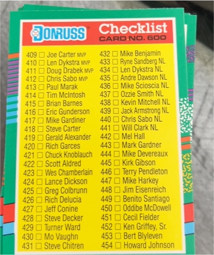 1991 Donruss #600 Checklist — front