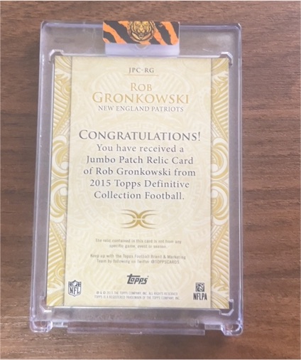 2015 Topps Definitive Collection Rob Gronkowski Jumbo Patch Relic — front
