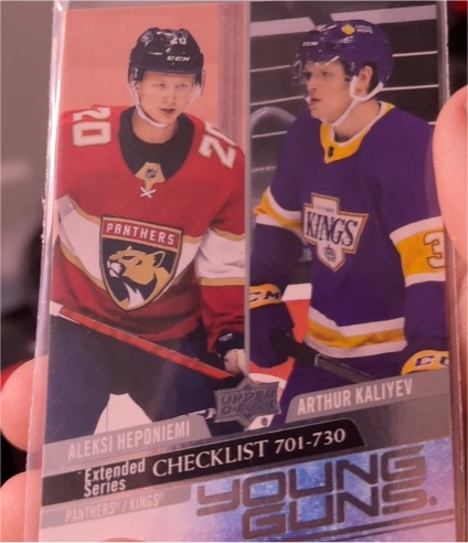 2020-21 Upper Deck #730 Aleksi Heponiemi / Arthur Kaliyev Young Guns Checklist — front