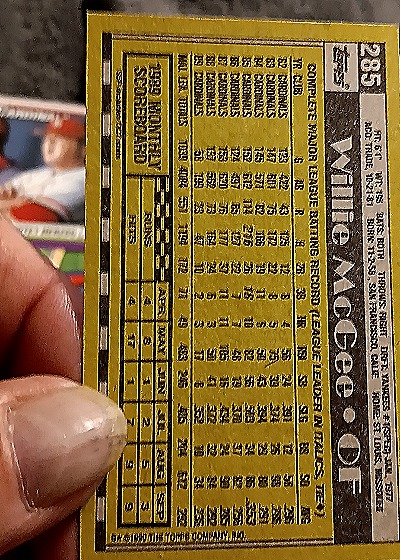 1990 Topps #285 Willie McGee — back