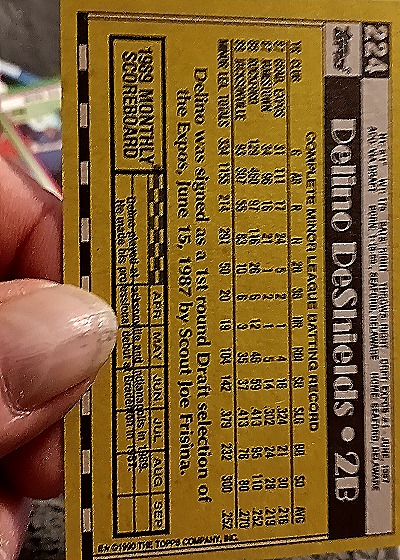 1990 Topps #224 Delino DeShields — back