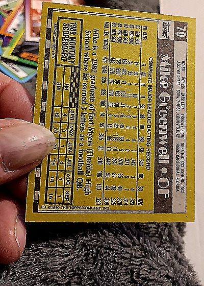 1990 Topps #70 Mike Greenwell — back