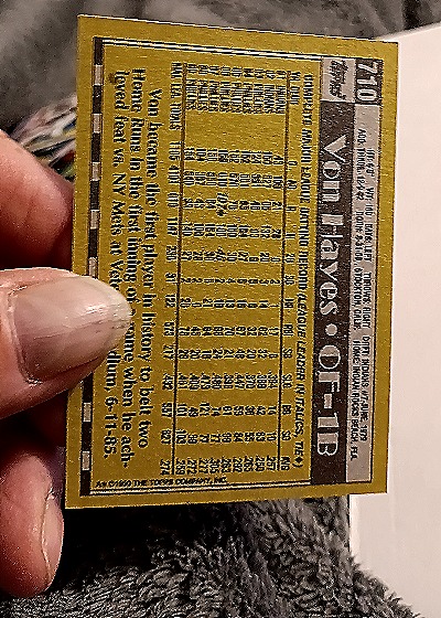1990 Topps #710 Von Hayes — back