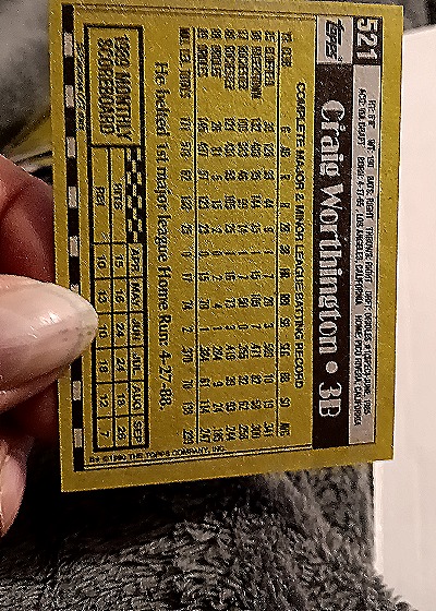 1990 Topps #521 Craig Worthington — back