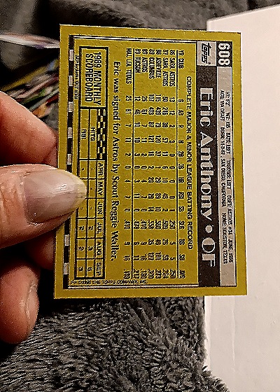 1990 Topps #608 Eric Anthony — back