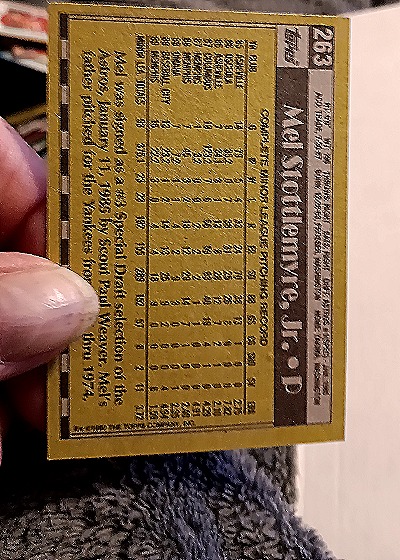 1990 Topps #263 Mel Stottlemyre, Jr. — back