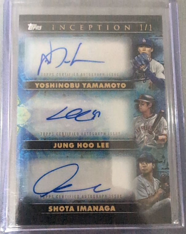 2024 Topps Inception Triple Auto 1/1 Yoshinobu Yamamoto Jung Hoo Lee Shota Imanaga — front