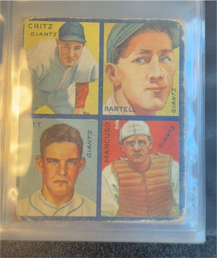 1935 Goudey 4-in-1 #4A Hughie Critz, Dick Bartell, Mel Ott, Gus Mancuso — front