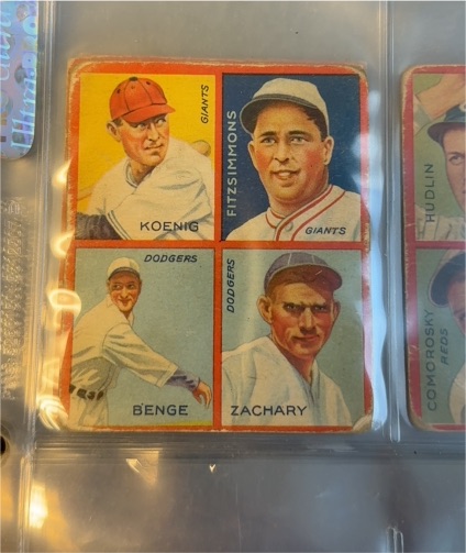 1935 Goudey 4-in-1 #9A Koenig / Fitzsimmons / Benge / Zachary — front