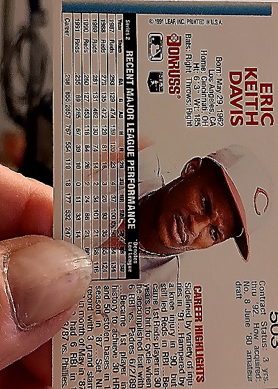 1992 Donruss #503 Eric Davis — back