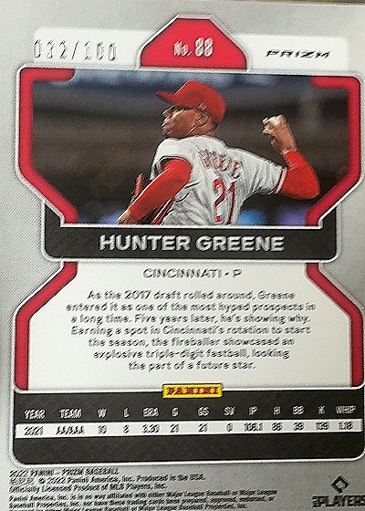 2022 Panini Prizm #88 Hunter Greene — back