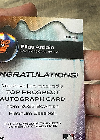 2023 Bowman Platinum #TOP-88 Silas Ardoin — back