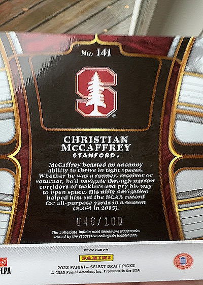 2023 Panini Select Draft Picks #141 Christian McCaffrey — back
