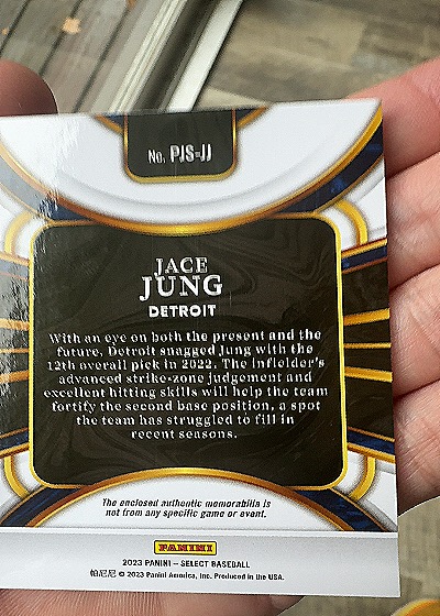 2023 Panini Select Rookie Jumbo Swatch Relic #PJS-JJ Jace Jung — back
