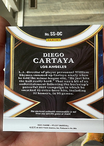 2023 Panini Select Swatches #SS-DC Diego Cartaya — back