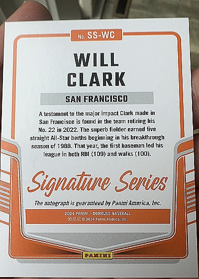 2024 Donruss Signature Series #SS-WC Will Clark — back