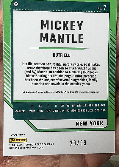 2024 Panini Donruss Optic #7 Mickey Mantle — back