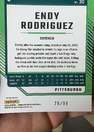 2024 Panini Donruss Optic #30 Endy Rodriguez — back