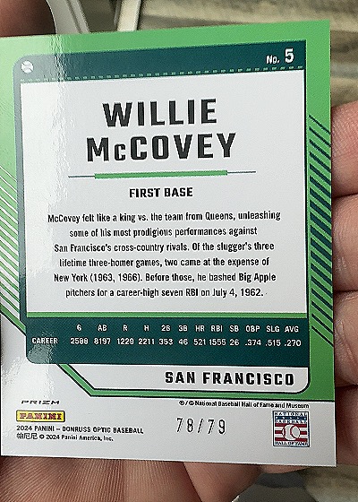 2024 Panini Donruss Optic #5 Willie McCovey — back