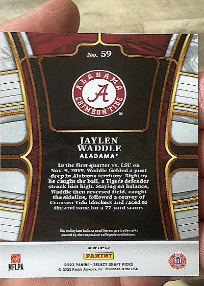 2023 Panini Select Draft Picks #59 Jaylen Waddle — back