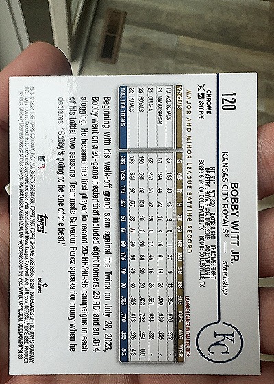 2024 Topps Chrome #120 Bobby Witt Jr. — back
