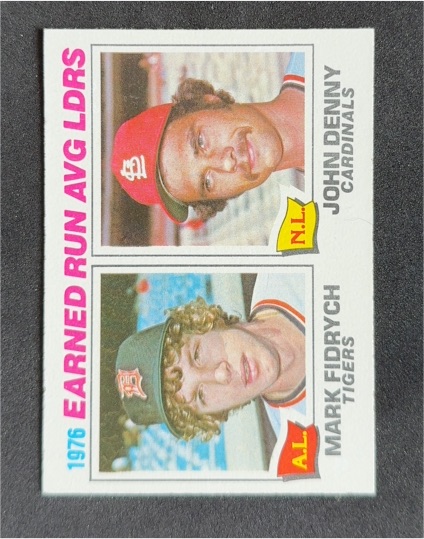 1977 Topps #7 1976 ERA Leaders Mark Fidrych / John Denny — front