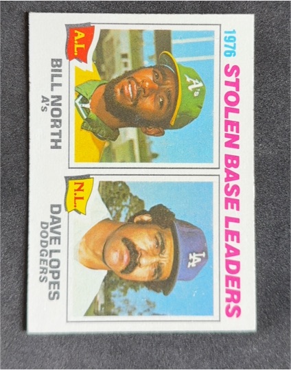 1977 Topps #4 1976 Stolen Base Leaders Bill North / Dave Lopes — front