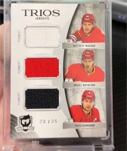 2020-21 Upper Deck The Cup Trios Jersey #C3GBT Matthew Tkachuk / Mikael Backlund / Mark Giordano — front