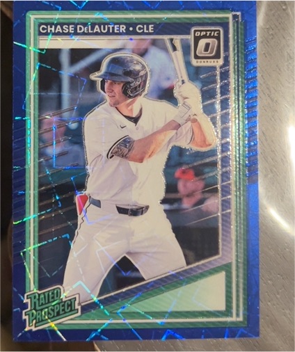 2025 Panini Donruss - Optic Rated Prospects Chase DeLauter Blue Velocity #107 — front