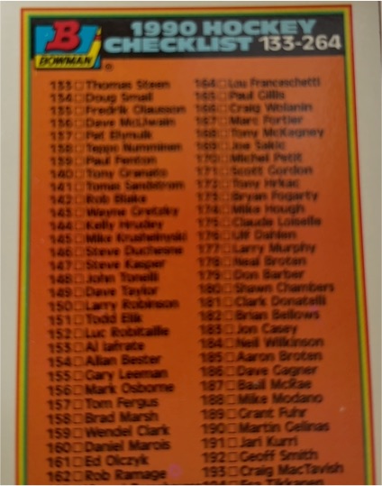 1990 Bowman #249 Checklist — front