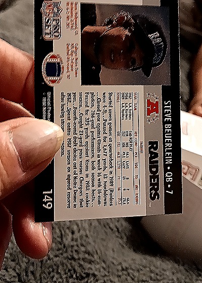 1990 Pro Set #149 Steve Beuerlein Los Angeles Raiders — back