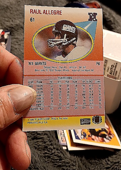 1990 Fleer #61 Raul Allegre — back