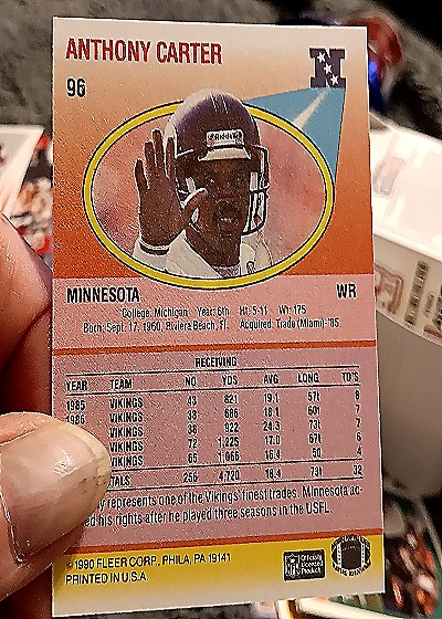 1990 Fleer #96 Anthony Carter — back