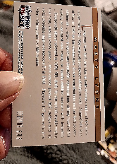 1990 Pro Set Legends #598 Marty Lyons — back