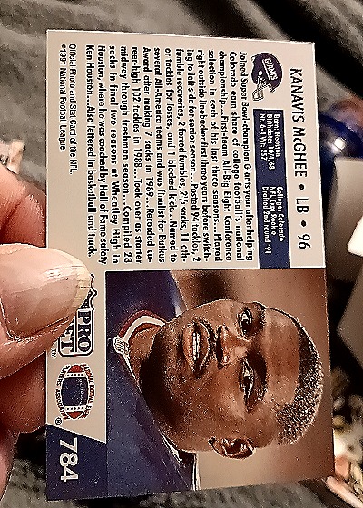 1991 Pro Set #784 Kanavis McGhee — back