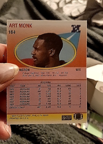 1990 Fleer #164 Art Monk — back