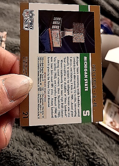 1990 Pro Set #21 Percy Snow — back