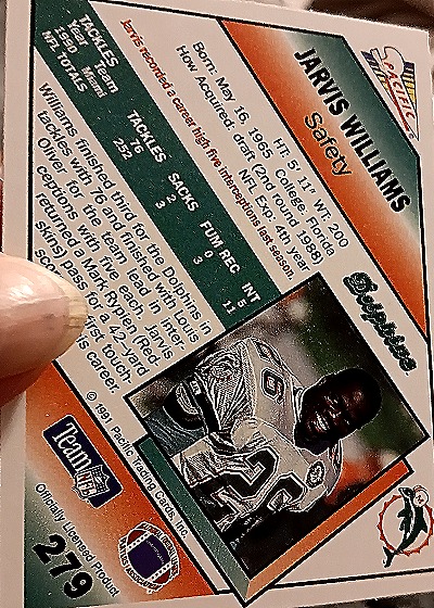 1991 Pacific #279 Jarvis Williams — back