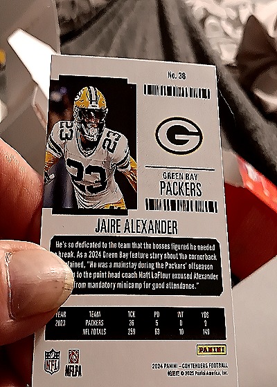 2024 Panini Contenders Season Ticket #38 Jaire Alexander — back