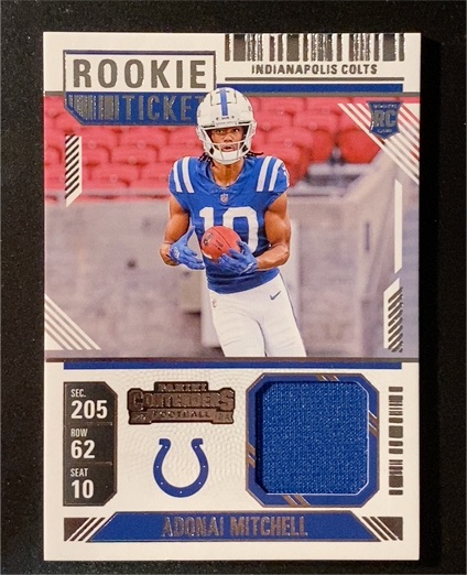 2024 Panini Contenders #RTS-AML Adonai Mitchell Rookie Ticket Patch — front