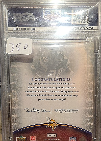 2007 Upper Deck Sweet Spot #EPZTS Adrian Peterson Event-Worn Jersey — front